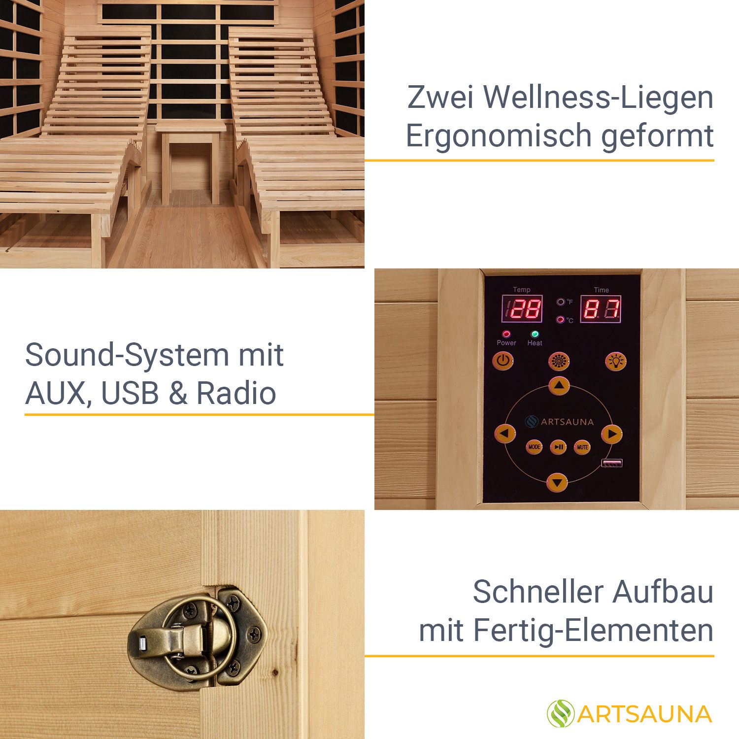 Artsauna Infrarotkabine Wärmekabine Billund Flächenstrahler & Hemlockholz
