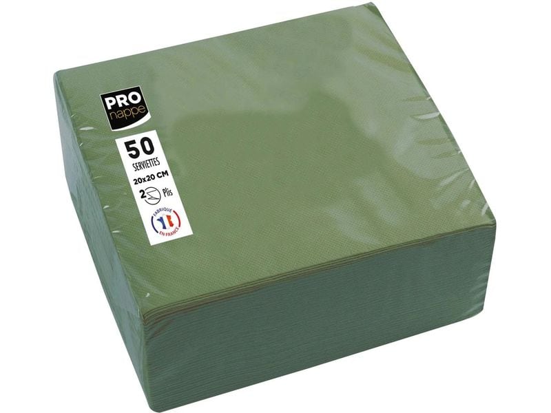 PRO nappe Papierservietten Olivgrün 20 cm x 20 cm, 50 Stück Packung mit 50 Cocktail-Servietten