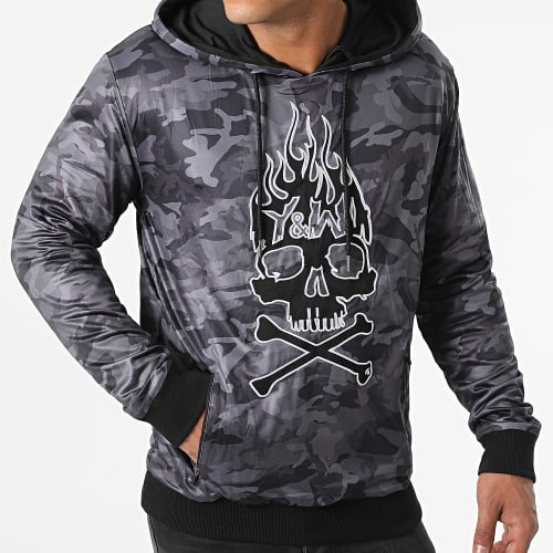 Sweat Capuche Skullz Noir Gris Anthracite Camouflage Réversible