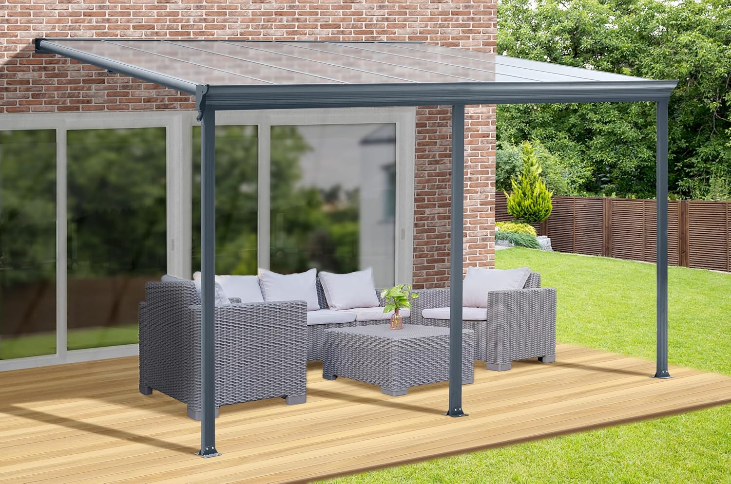 Terrassendach Aluminium transparentes Dach | Terrassenüberdachung Veranda grau 435 x 300 cm