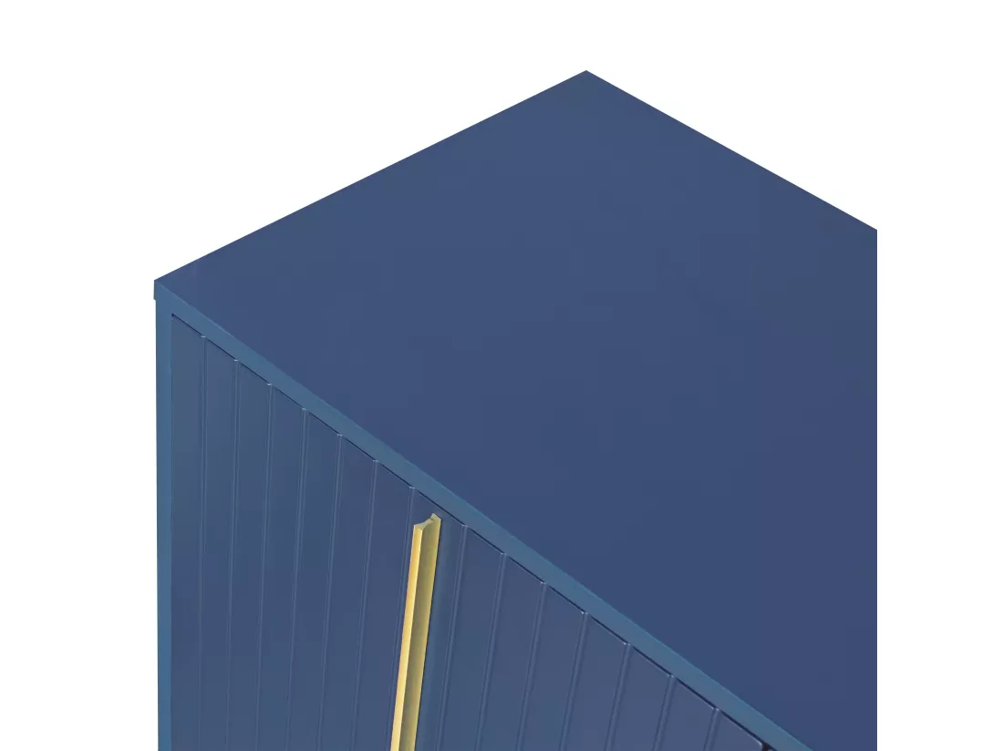 Buffet moderne avec étagères réglables - 3 portes à motif de U - poignées et base en métal - Bleu