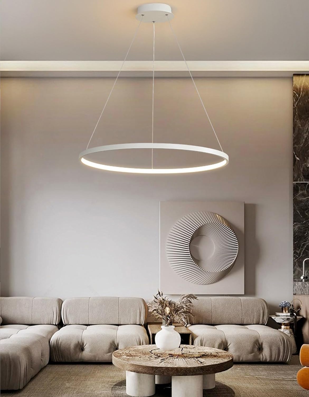 LED Dimmbar Pendelleuchte Modern Rund Hängelampe mit Fernbedienung Pendellampe höhenverstellbar kreativ Hängeleuchte lampe für Esstisch Esszimmer Wohnzimmer Küche Kronleuchter (Weiß, Ø80cm)