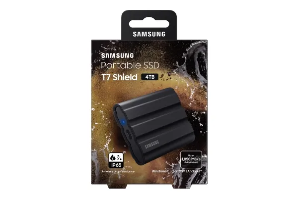 Samsung T7 Shield MU-PE4T0S - SSD - krypteret - 4 TB - ekstern (bærbar) - USB 3.2 Gen 2 (USB-C stikforbindelse) - 256-bit AES - sort
