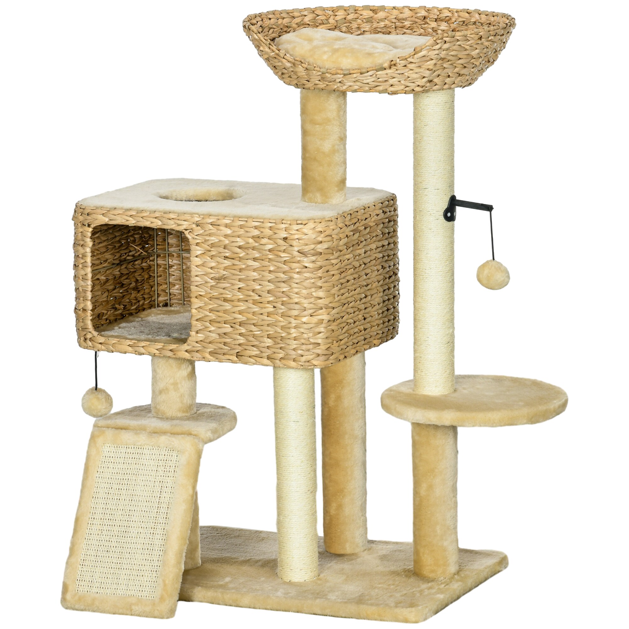 PawHut Kratzbaum mit Spielball und mehreren Ebenen beige 60L x 40B x 98H cm