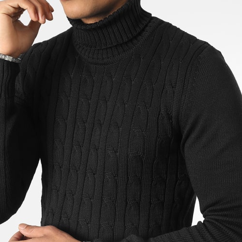Pull Col Roulé Torsades JUM-47 Noir