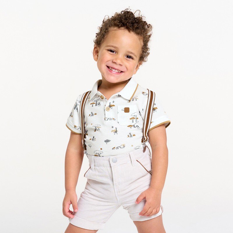 Polo maille piquée animaux blanc bébé garçon Blanc