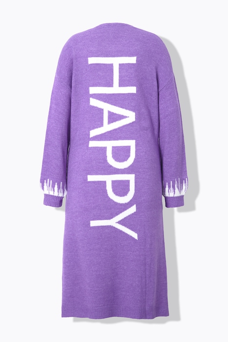 Long-Strickjacke, Straight Fit, HAPPY-Statements