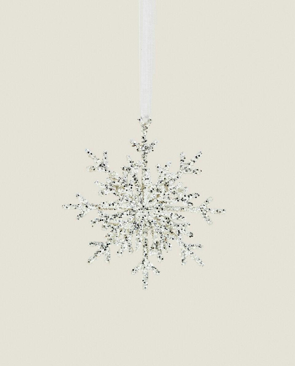 DECORAÇÃO DE NATAL EM FORMATO DE FLOCO DE NEVE COM BRILHO