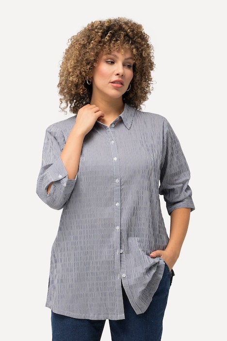 Bubble-Bluse, Streifen, Hemdkragen, 3/4-Arm
