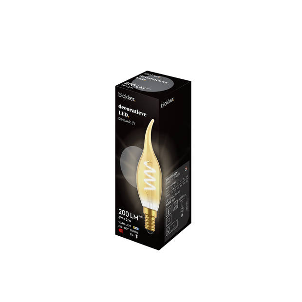 Blokker LED Kaars Gebogen Tip C35 3W - E14 - Spiraal Goud - Dimbaar