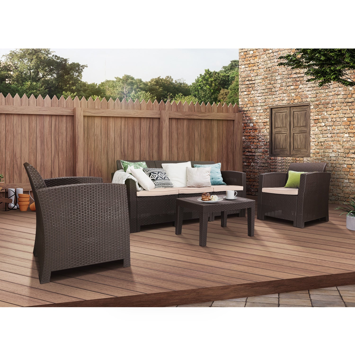 All Weather Anti-UV Patio Conversation Set PE Rattan Wicker Sofa Armchair for Outdoor Indoor Backyard Porch Garden Poolside USE