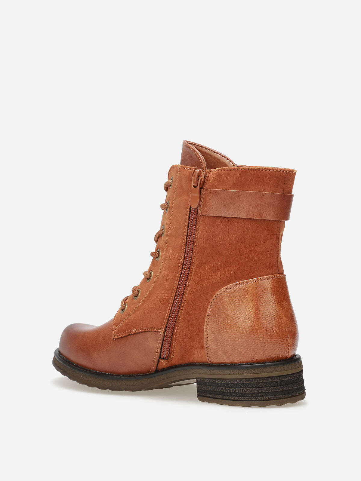Bottines multi-matières à lacets- Camel