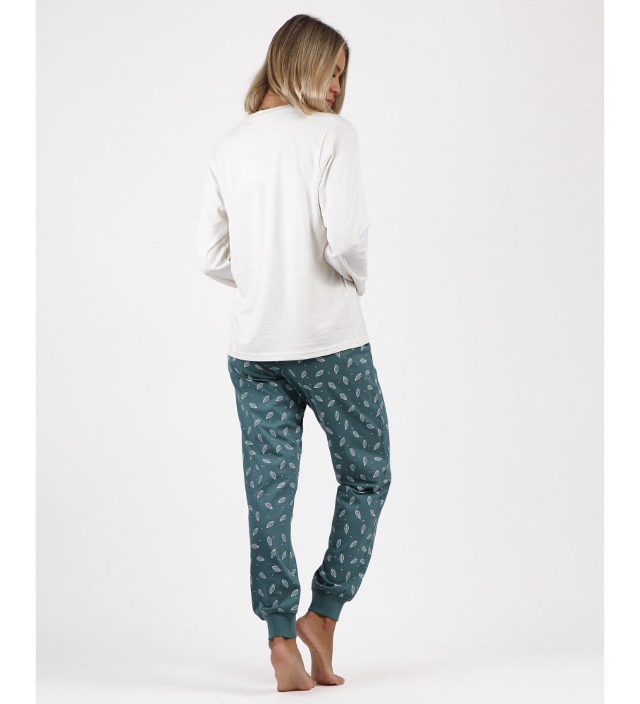 Pijama Admas de manga comprida com estampa floral bege