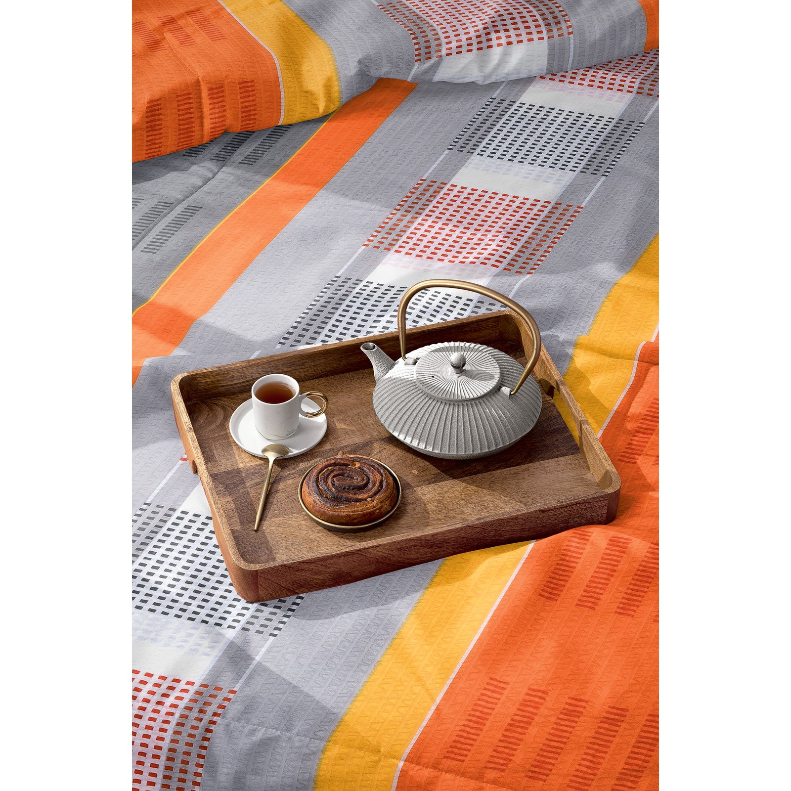 Bettwäsche Micro-Seersucker Muster orange-silber 160x210 65x100 Bettanzug Nord