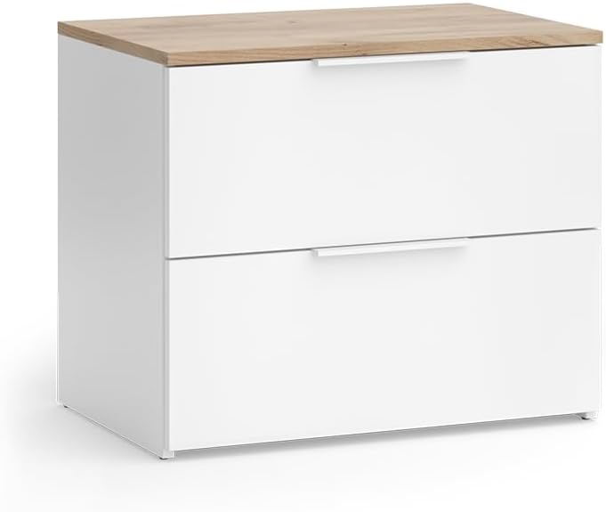 Vicco Kommode Wido, Weiß/Sonoma, 60 x 50 cm mit 2 Schubladen, zur Aufbewahrung von Kleidung und Alltagsgegenständen