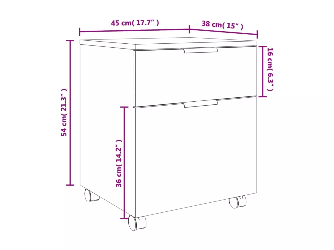Classeur mobile avec roues Chêne fumé 45x38x54 cm Bois