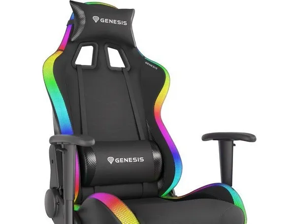 Genesis Trit 500 RGB - Stol - ergonomisk - lænestol - armstøtter - T-formet - vippe - drejeled - tekstil, PU syntetisk læder - sort