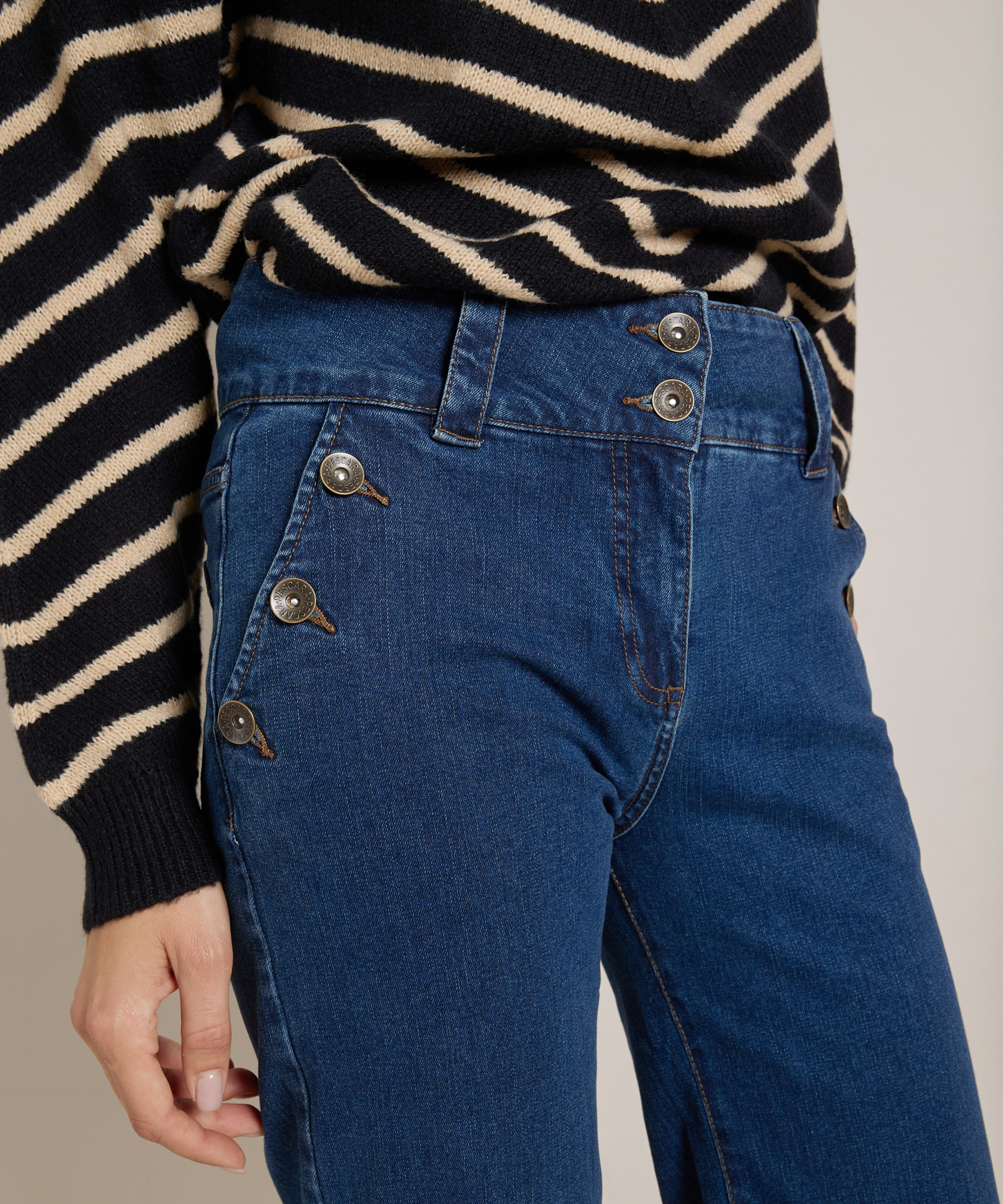 wide fit stretch jeans met knopen