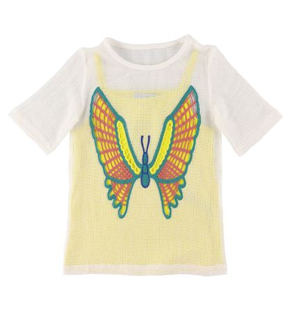 Stella McCartney Kids Kleid - Gehäkelt - Weiß/Gelb m. Schmetterl