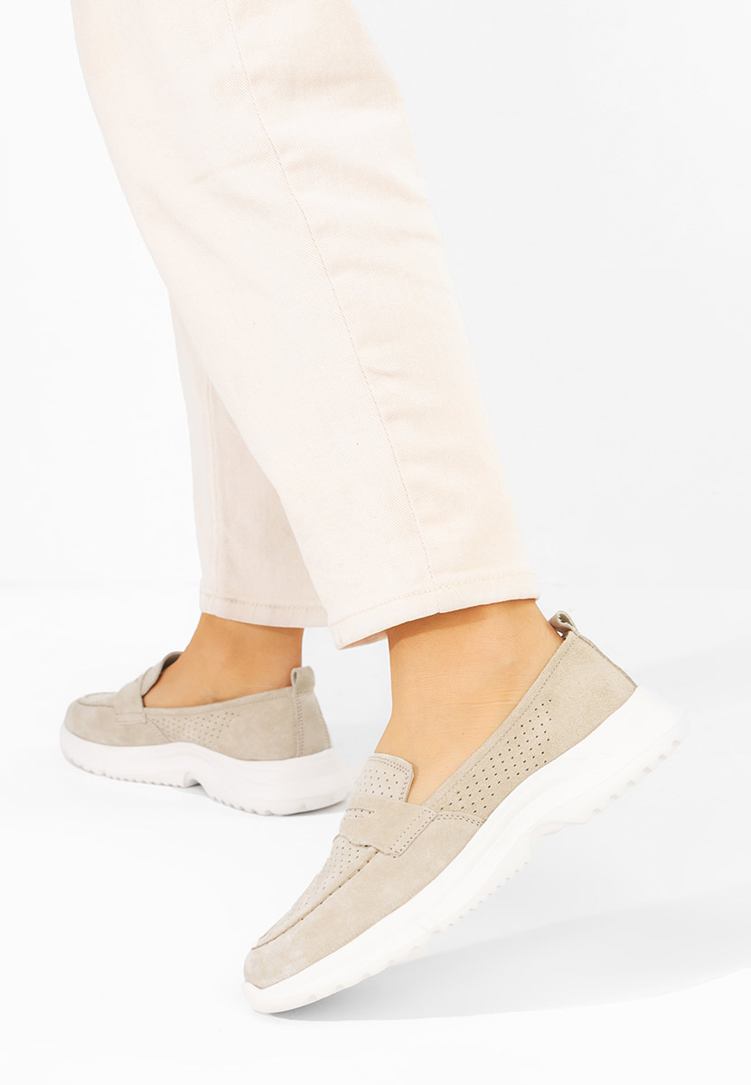 Mocassins femme en cuir beige Raluka