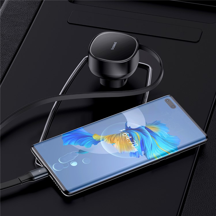 (60W) USB C Auto KFZ Ladegerät mit einziehbarem USB C Kabel - Schwarz