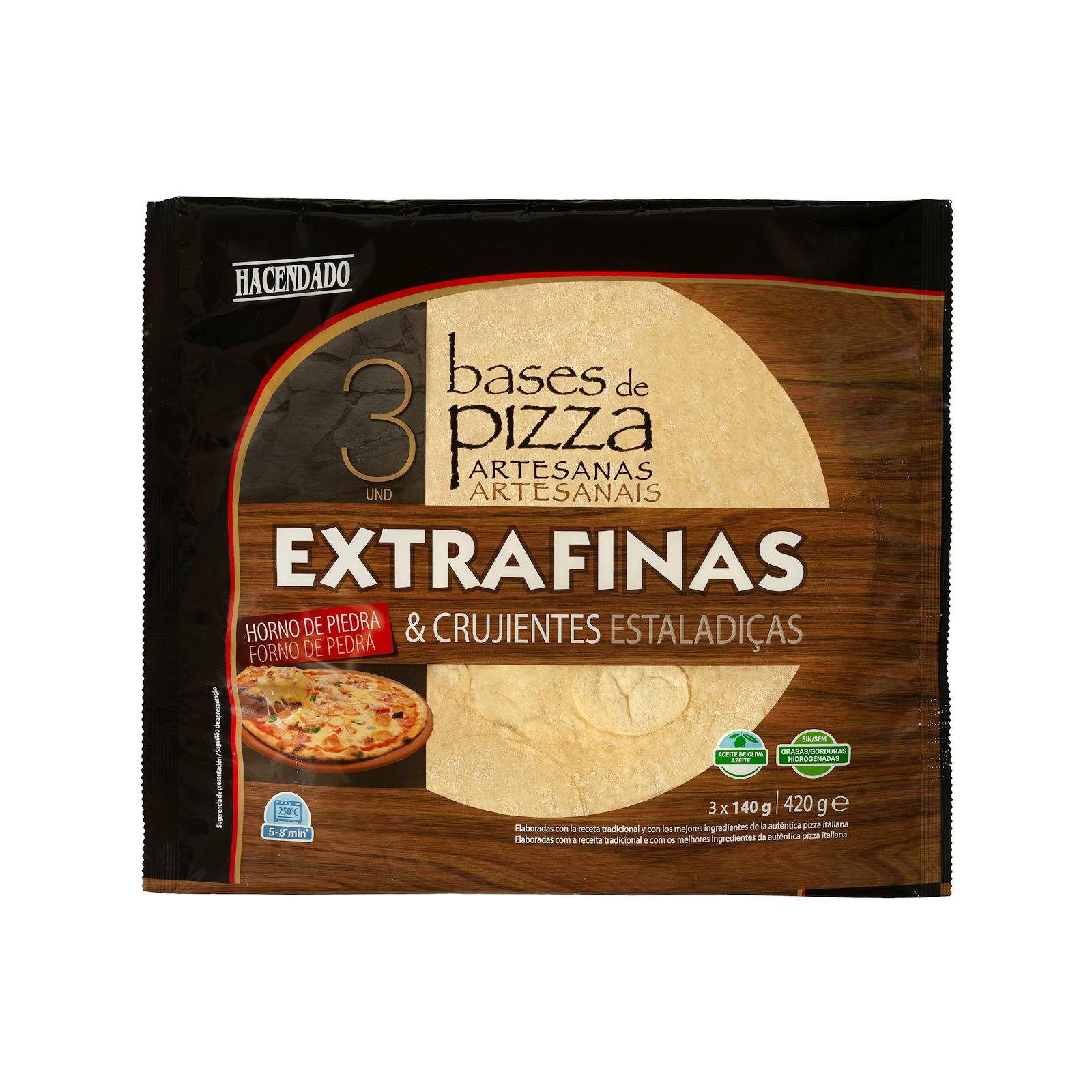 Fonds de pizza artisanale extra-fins et croustillants Hacendado, surgelés