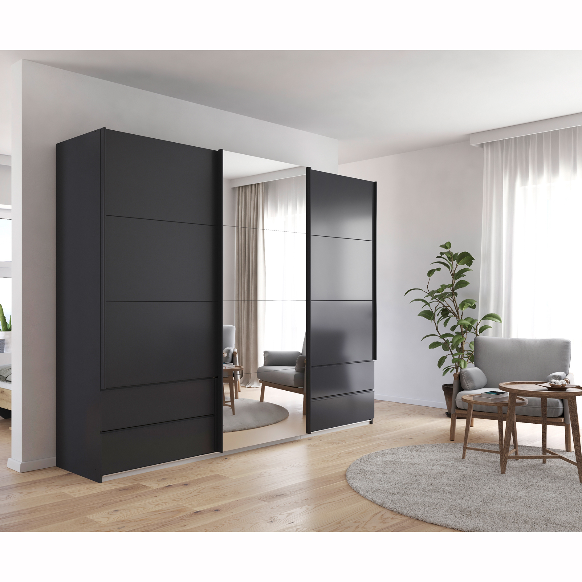 Schwebetürenschrank - grau metallic - 271 cm