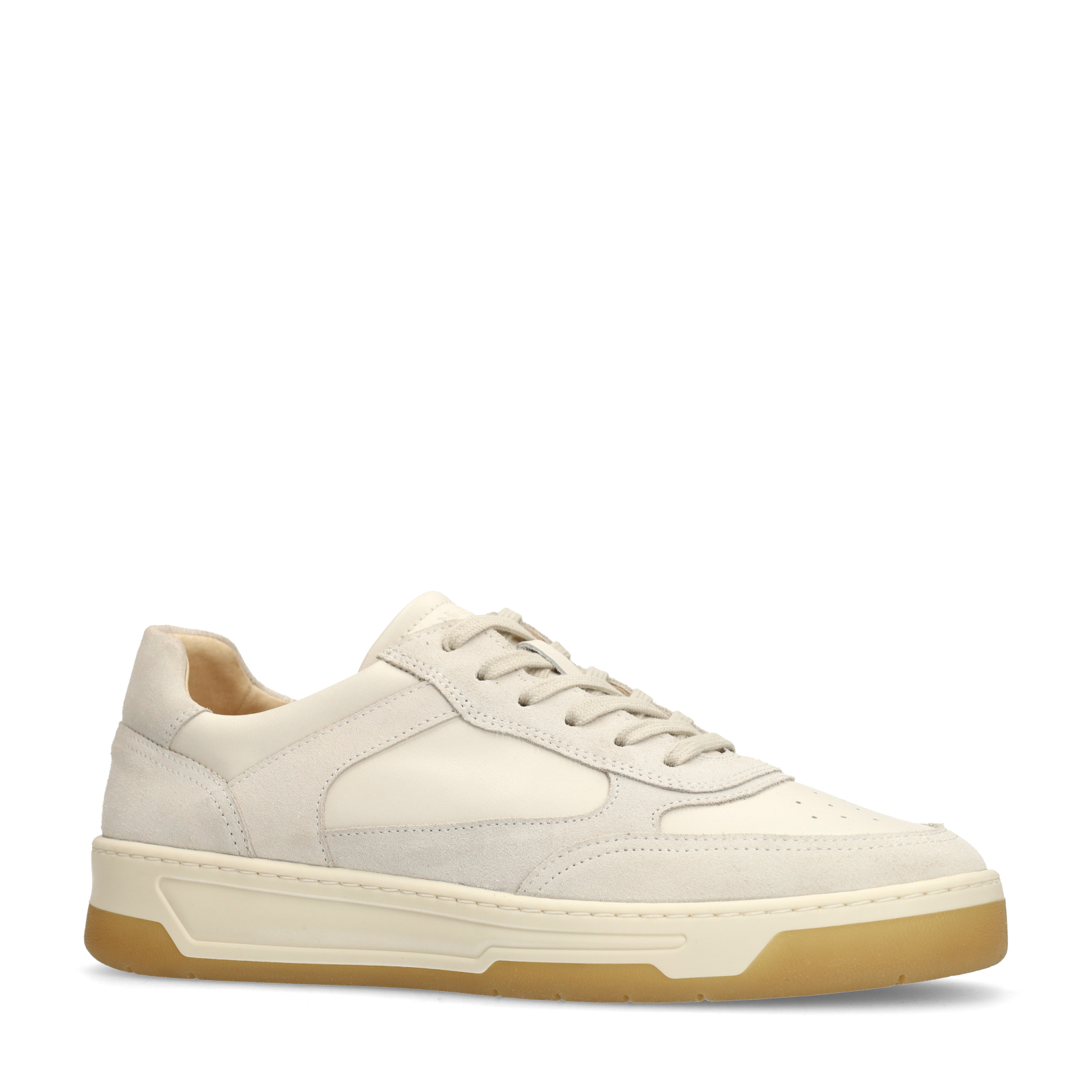 Off white leren sneakers met suède details