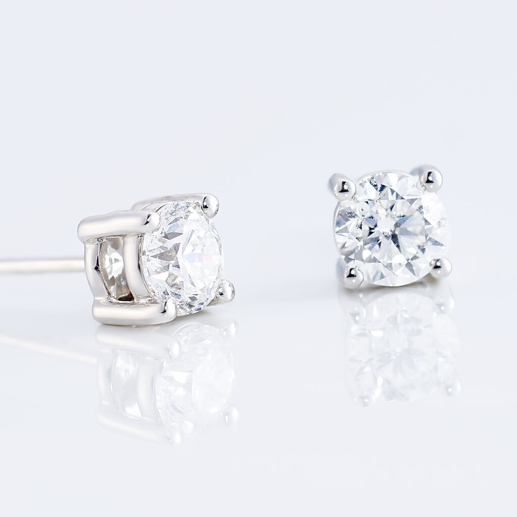 Boucles D'oreilles Puces 4 Griffes Or Blanc Diamant Synthetique