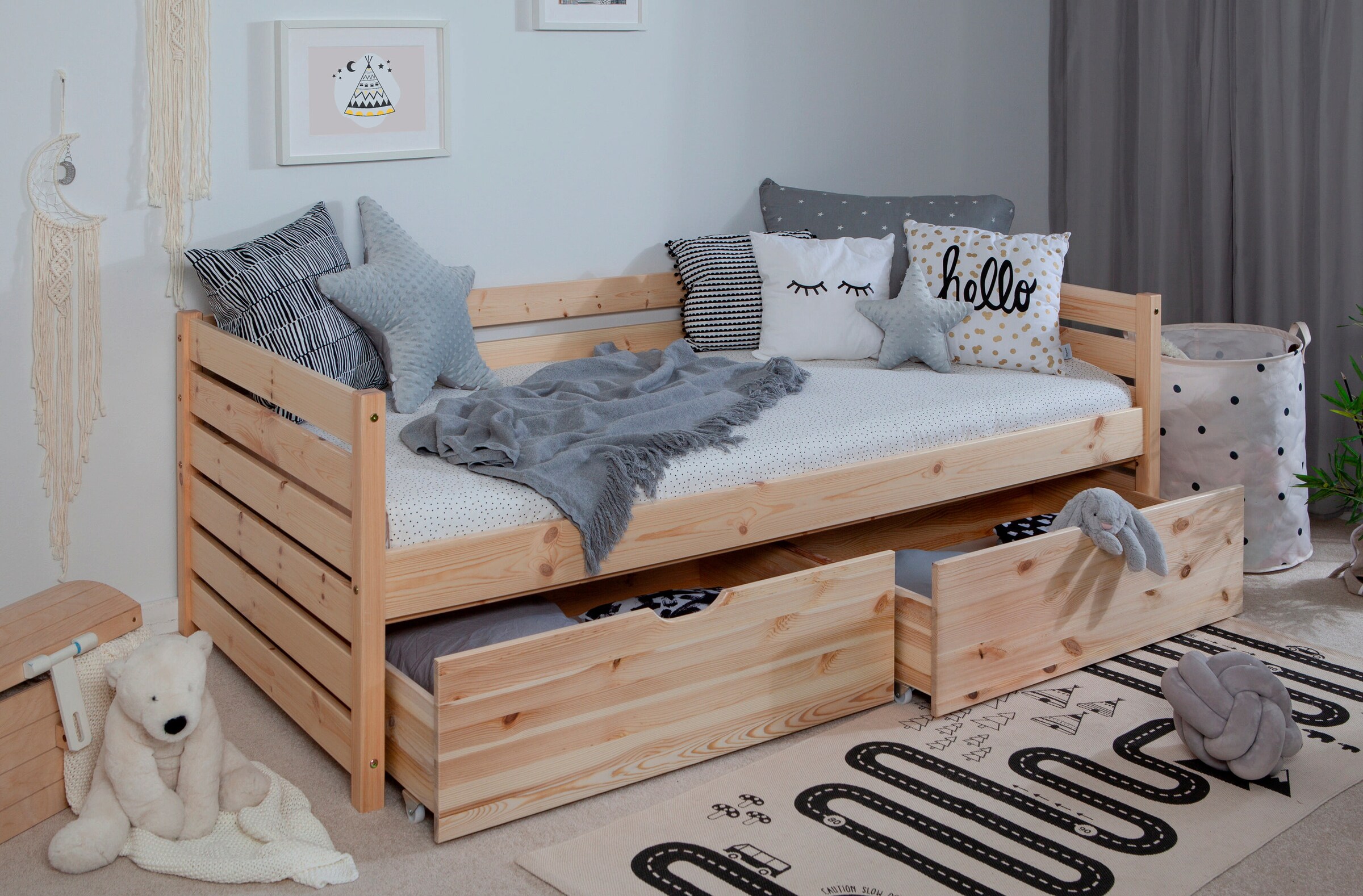 Ticaa Sofabett Naomi inkl. 2x Schubkästen, 90x200 Natur