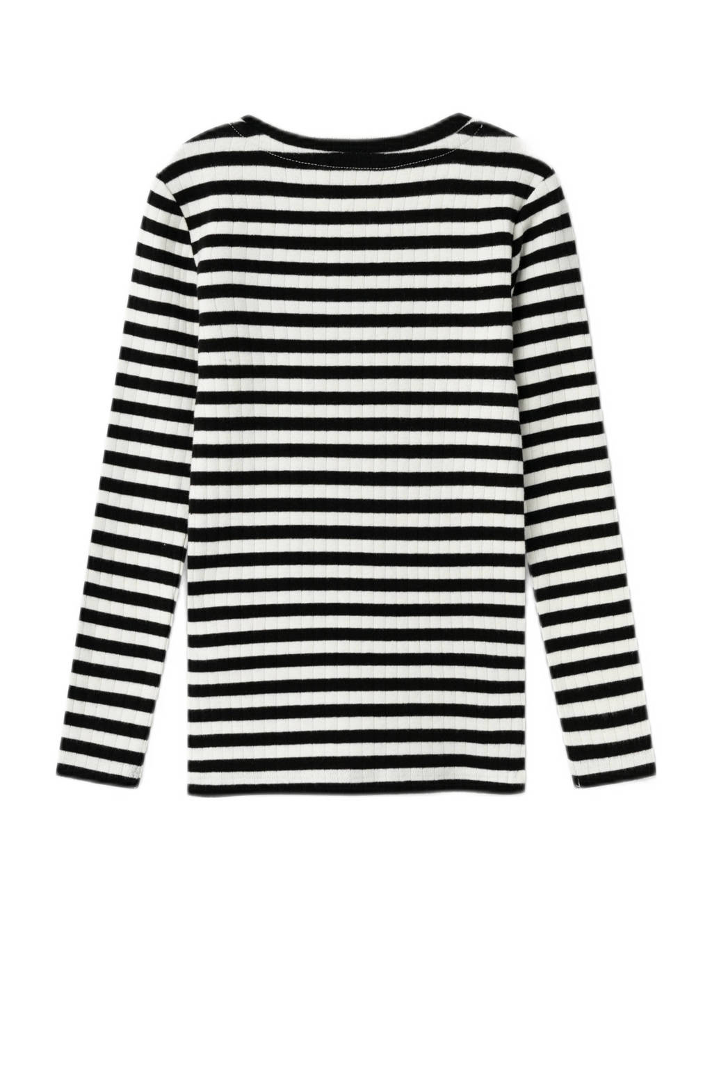 NAME IT gestreepte longsleeve NMFSURAJA zwart/offwhite