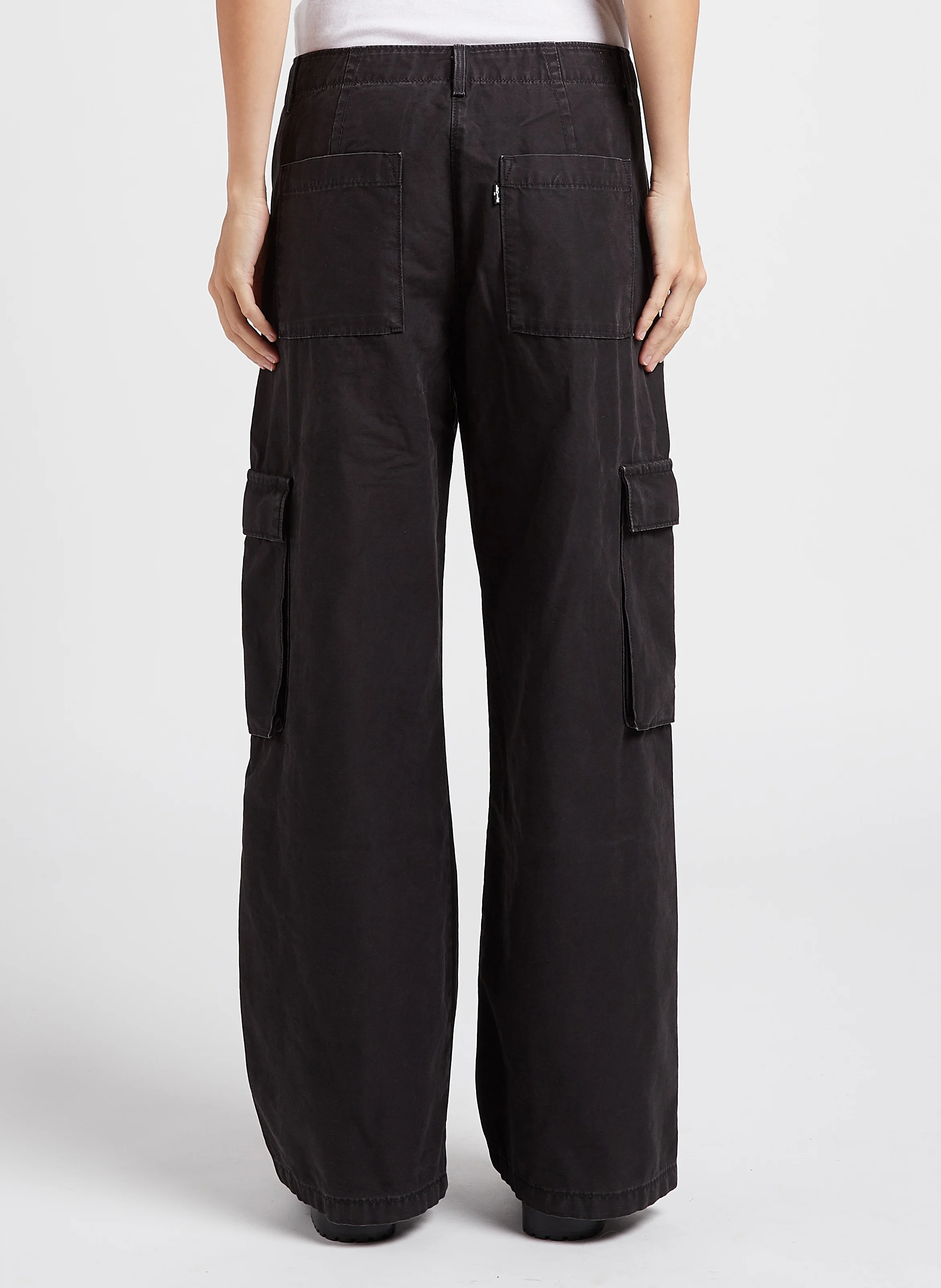 BAGGY CARGO - Pantalon large taille mi-haute en coton | Noir
