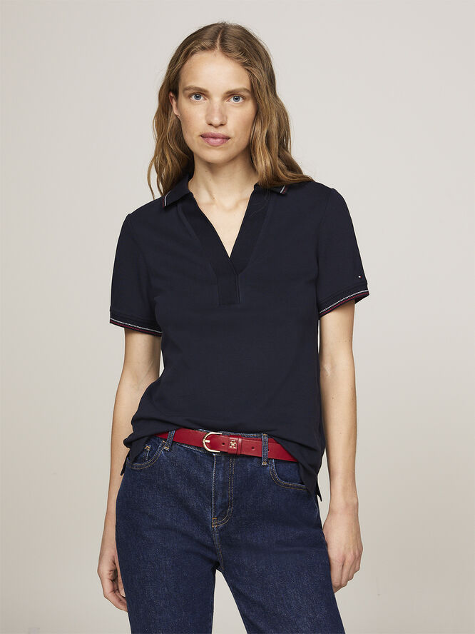 Tommy Hilfiger SLIM OPN PLKT RWB TIP POLO SS Desert sky