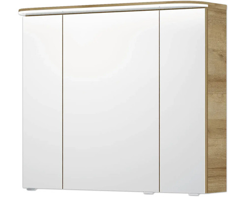 Pelipal Sunline 108 badkamermeubelset, BxHxD 92 x 200 x 50,8 cm, frontkleur: Riviera eiken, 3-delige badkamermeubelset met wastafel en badmeubel van wit mineraalmarmer, spiegelkast met LED-verlichting