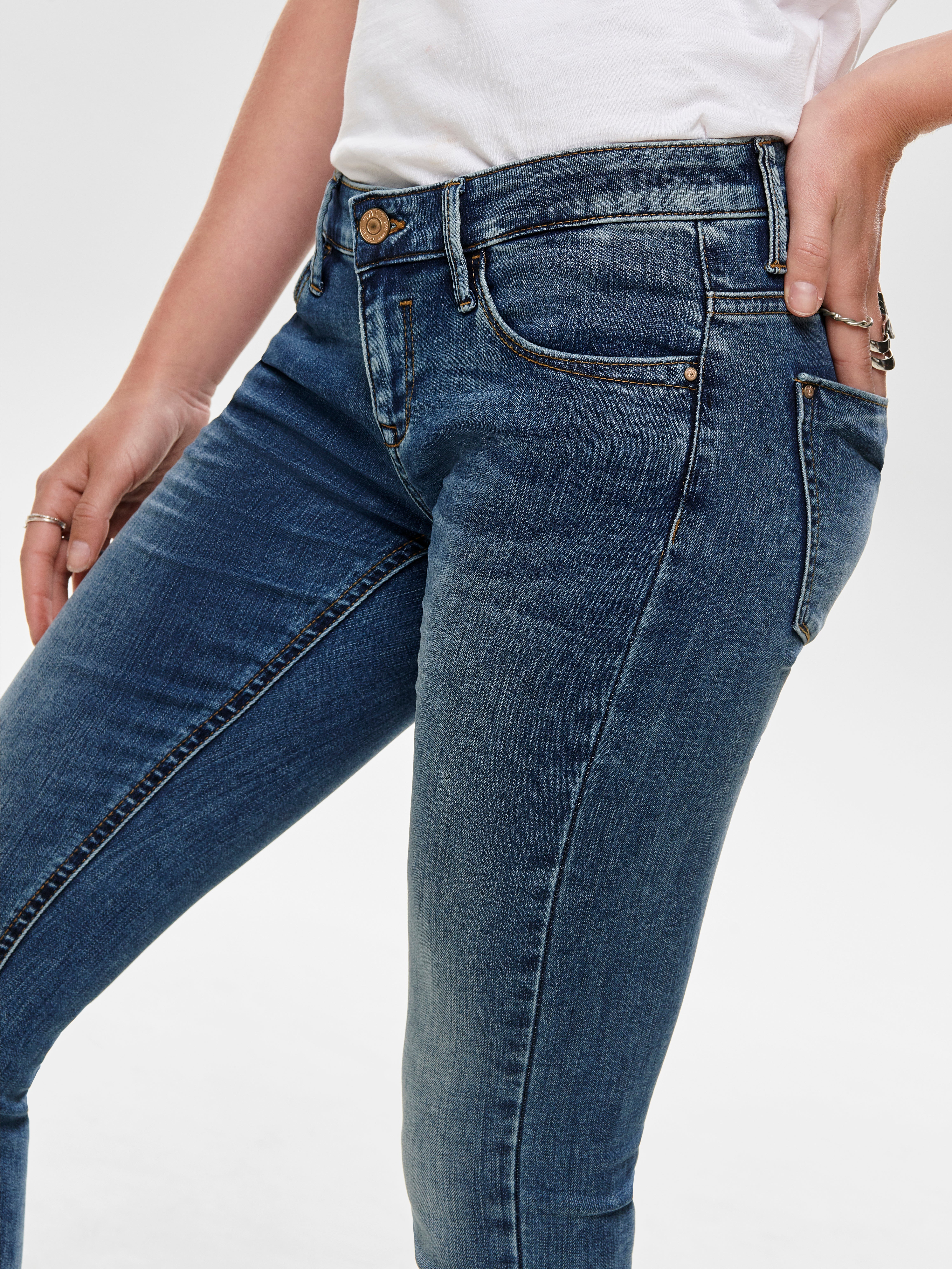 ONLCORAL Sehr niedrige Taille Skinny Fit Jeans Dark Blue Denim