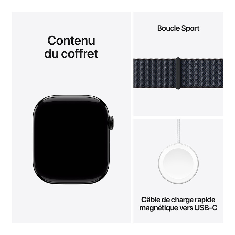 Apple Watch Series 10 GPS - Aluminium Noir - Bracelet Sport Textile Encre - 46 mm