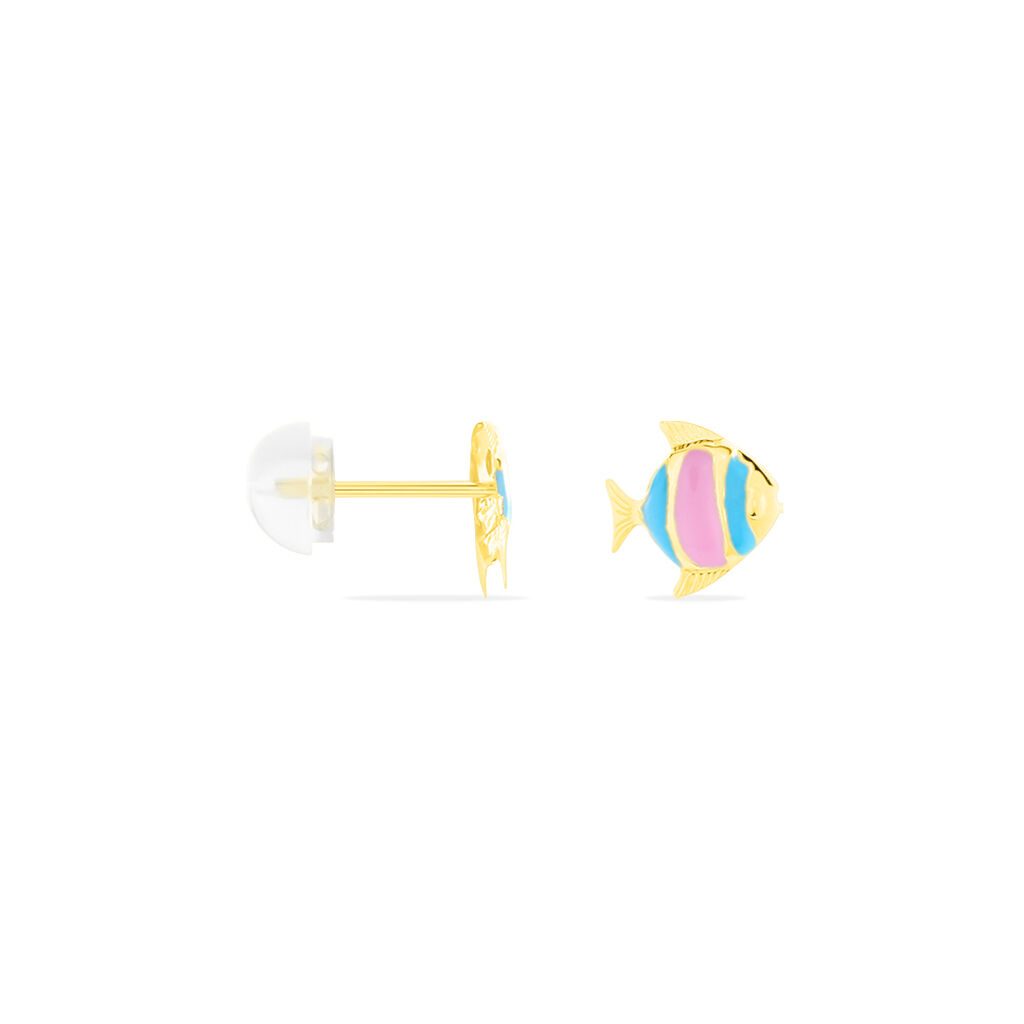 Boucles D'oreilles Puces Poisson Or Jaune