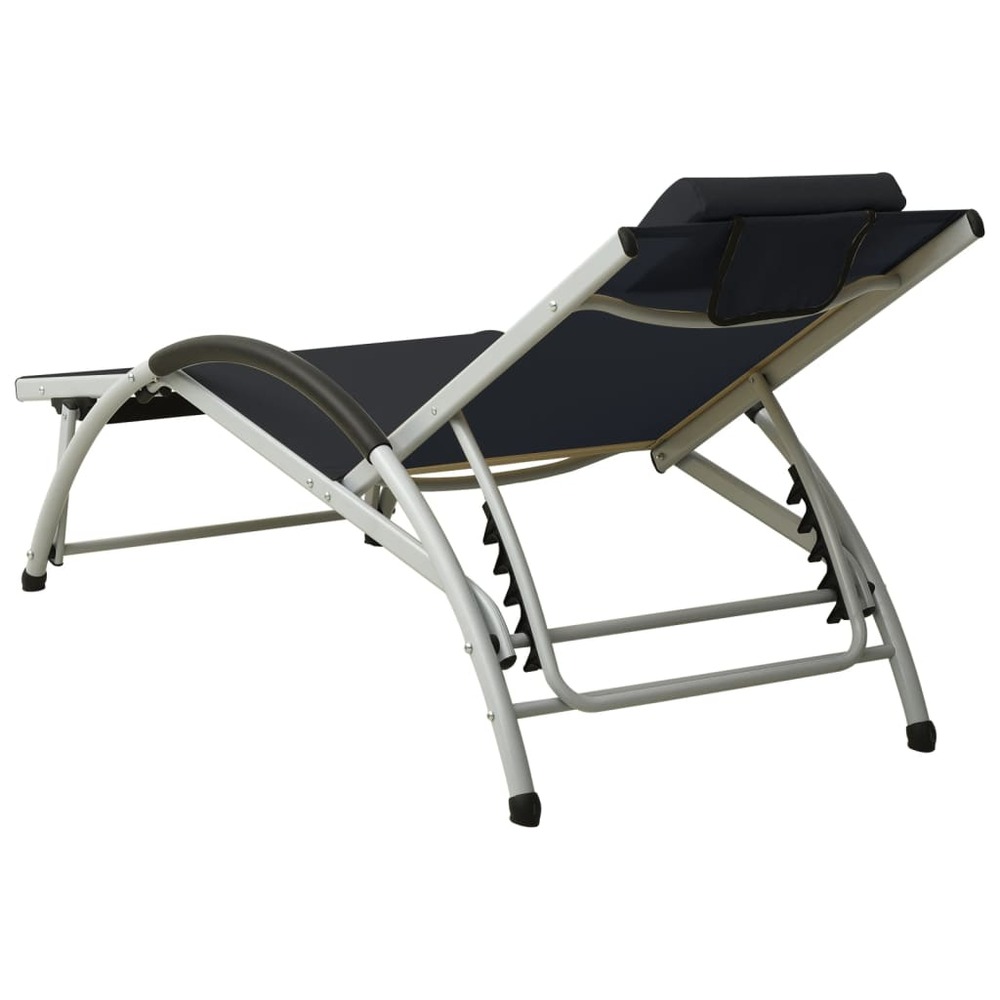 Transat chaise longue bain de soleil lit de jardin terrasse meuble d'extérieur avec oreiller textilène noir