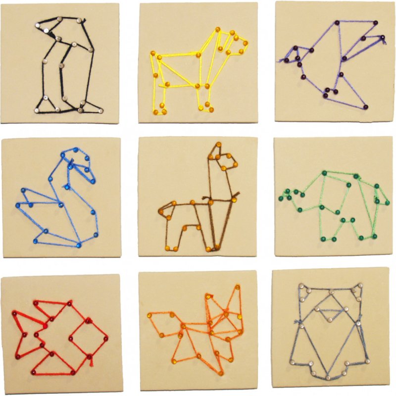 Kit sodertex string art orig'animals avec planches    mousse epingles plastique     fils couleur feuilles papier