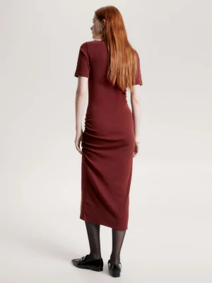 Vestido camiseta midi justo com franzidos