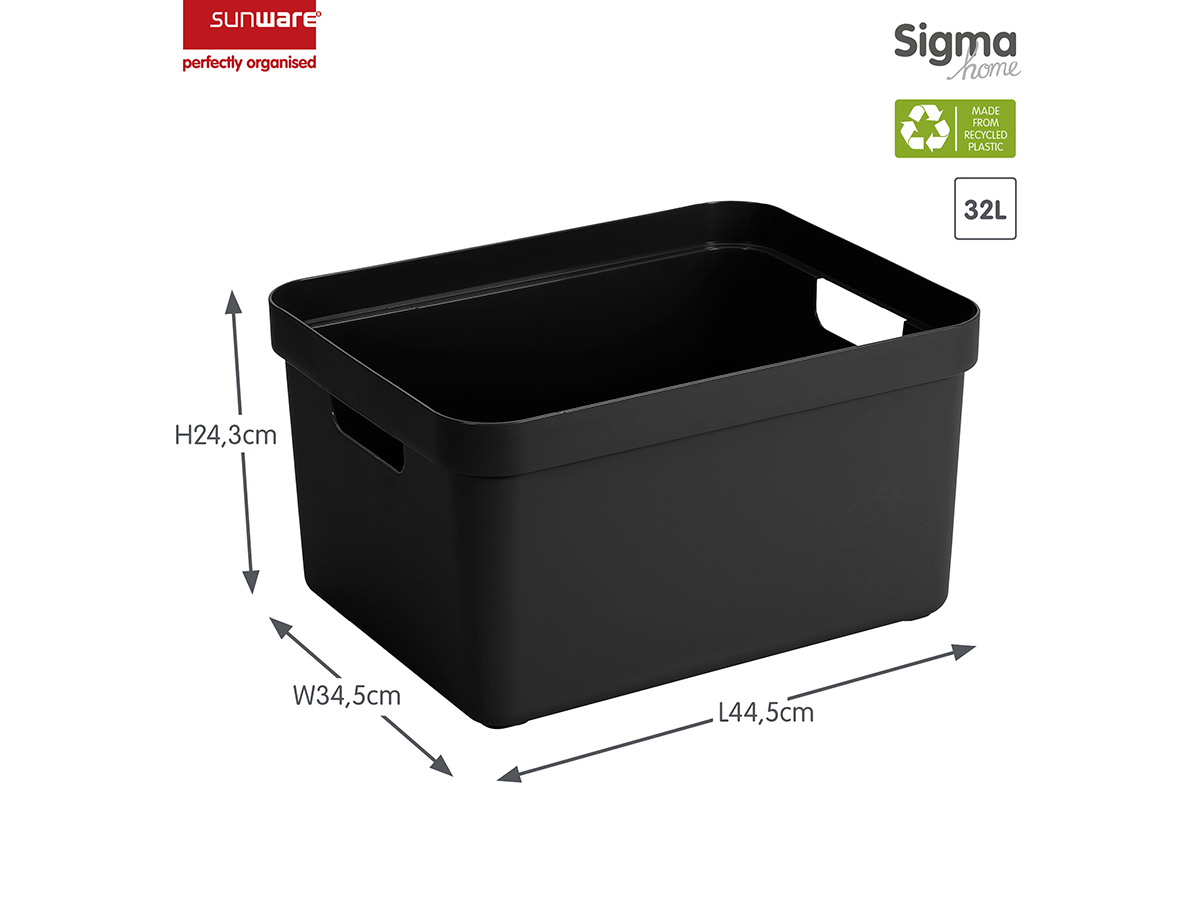 Sunware Sigma home 32 liter Black opbergbox - set van 4