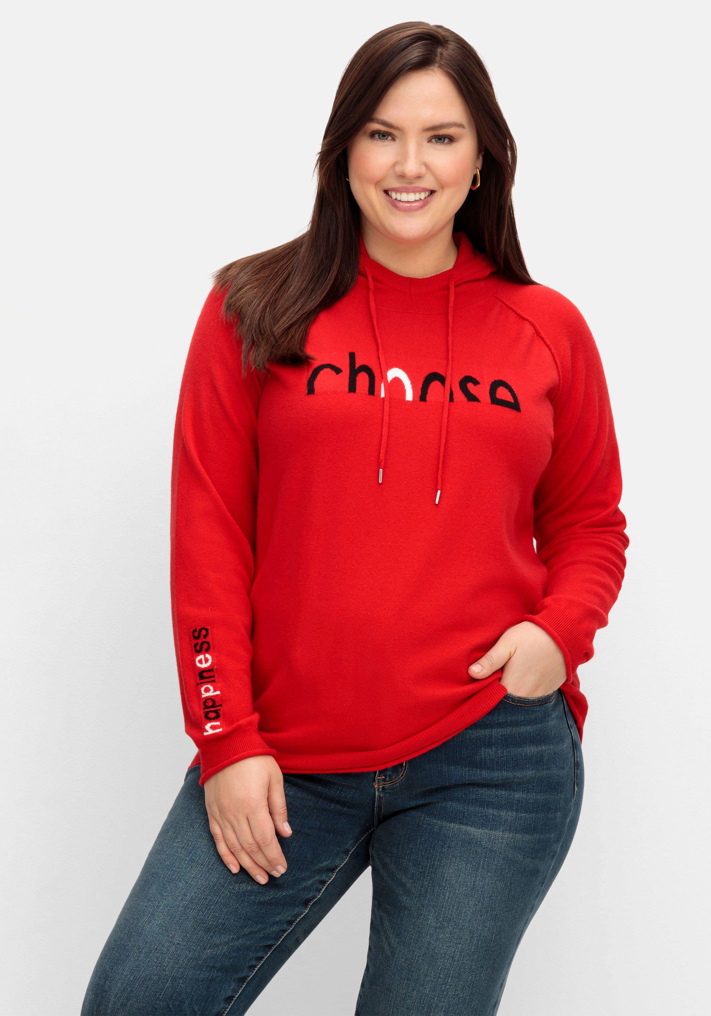 Kapuzenpullover mit Wording im Intarsienstrick