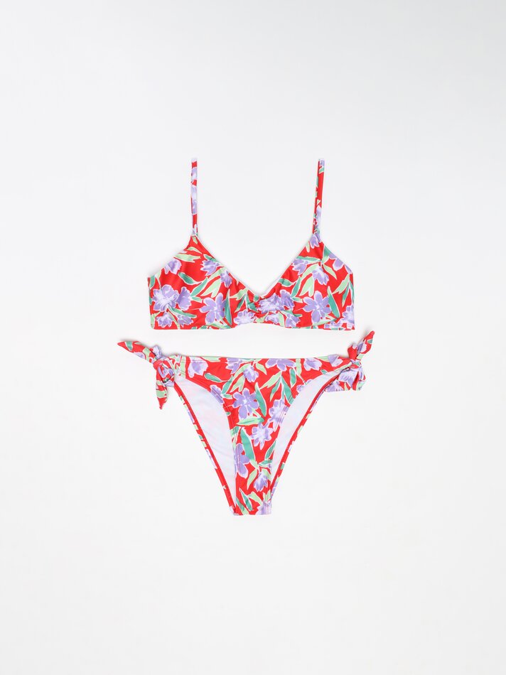 Conjunto de banho franzido de duas peças - Vermelho