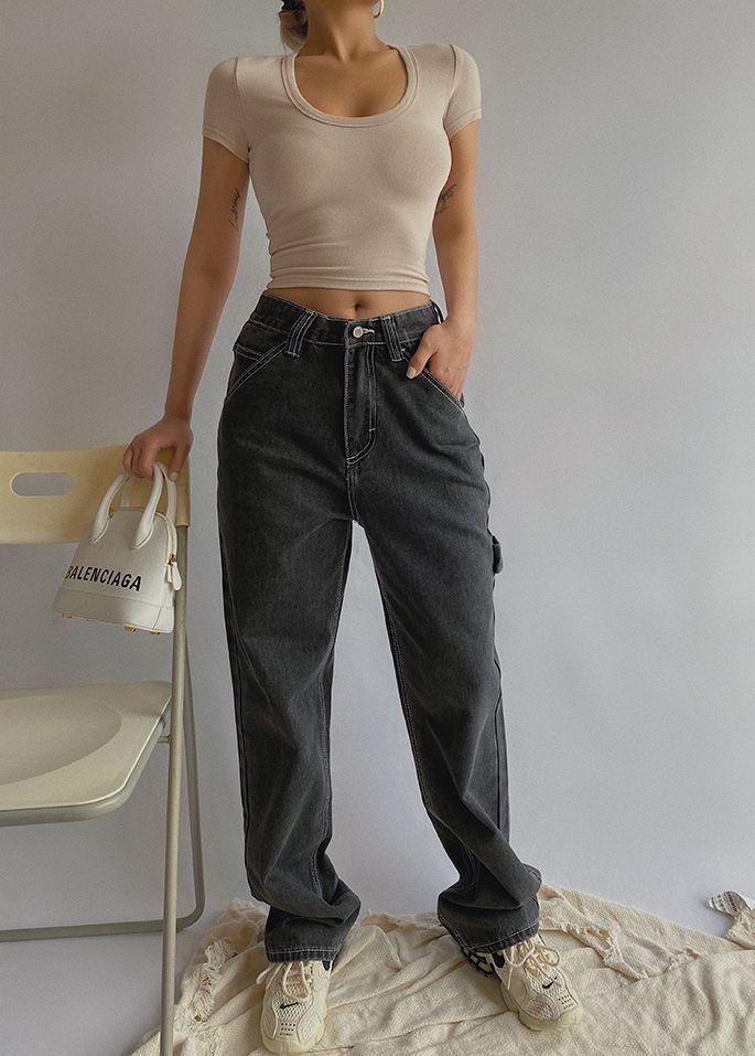 Colada - Gestikte hoge taille rechte losse jeans