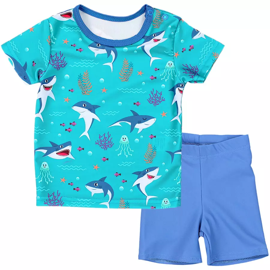 Aquarti Baby Jungen Bade-Set Zweiteiliger Badeanzug T-Shirt Hose türkis