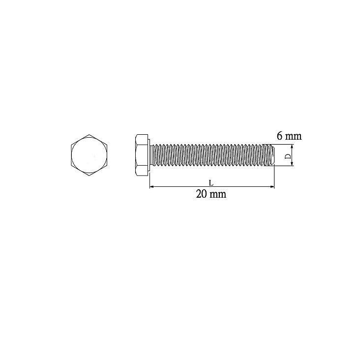 10 boulons tête héxagonale zingué 6 x 20 mm