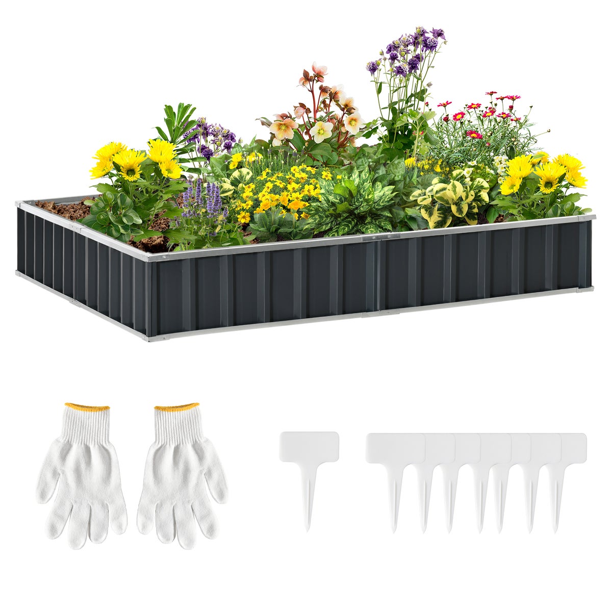 Outsunny verhoogd tuinbed, 258L x 90B x 30H cm, staal, grijs