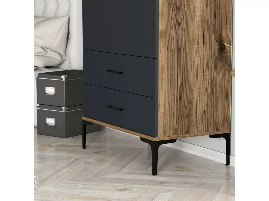 Garde-robe 2 portes Dpan, Meubles de chambre, Penderie de plain-pied, Placard à vêtements, 80x201h48 cm, Noyer et Anthracite