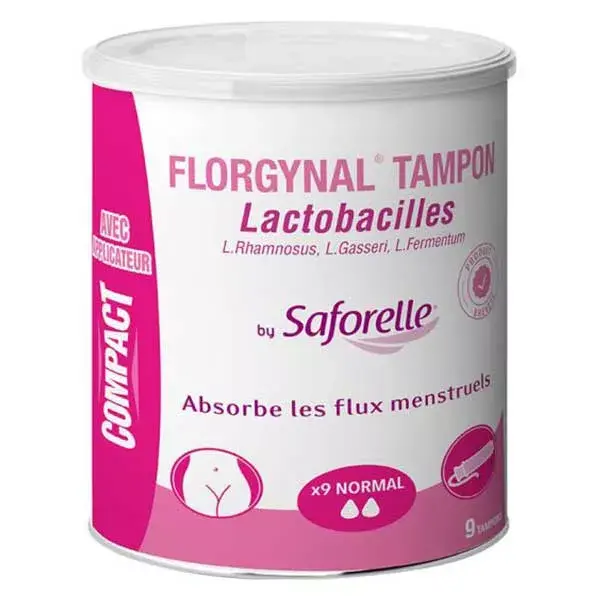 Absorventes internos probióticos Saforelle Florgynal para fluxo normal com aplicador, pacote com 9 unidades