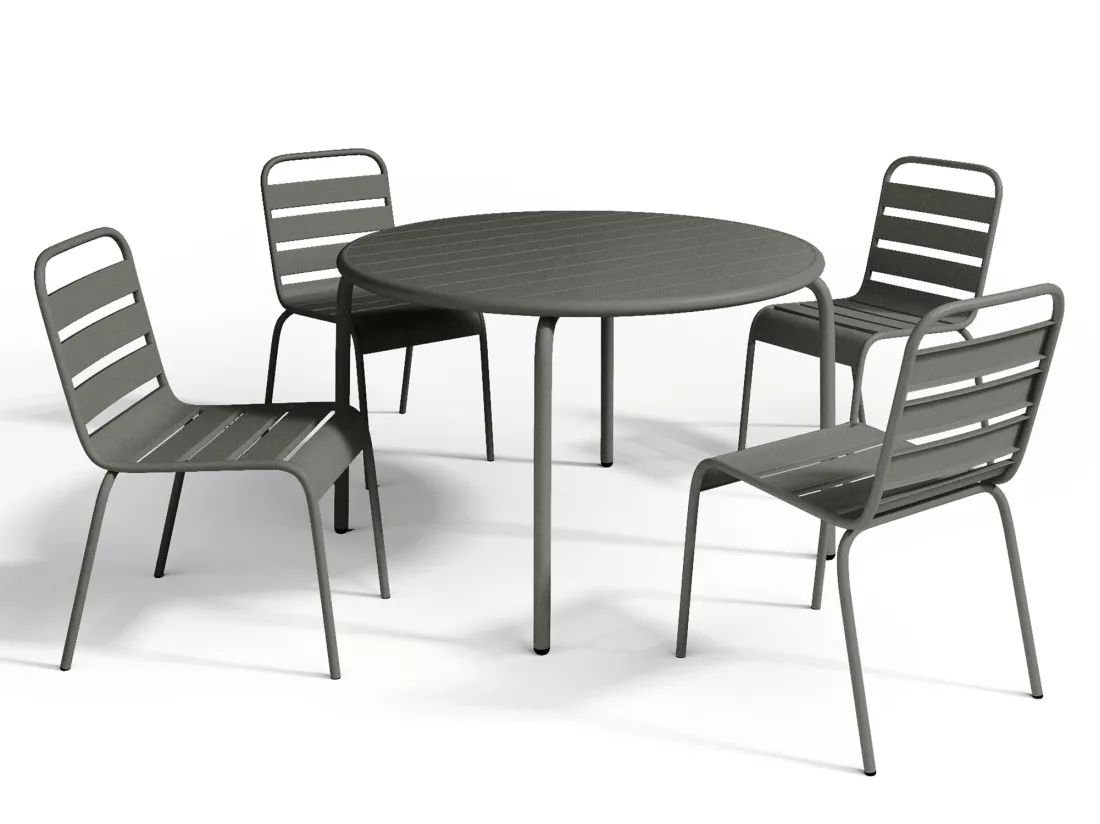 Salle à manger de jardin en métal - une table D.110 cm et 4 chaises empilables - Gris anthracite - MIRMANDE de MYLIA